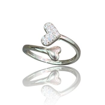 Inel reglabil argint 925 cu două inimi