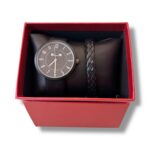 Set cadou bărbați – Ceas minimalist negru + Brățară din piele împletită