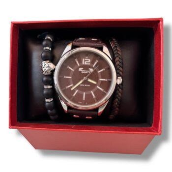 Set cadou bărbați MATTEO FERARI – Ceas cu curea din piele și Brățari elegante