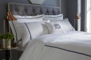 Lenjerie pat WILLIAM HUNT Savile Row 800TC White Navy